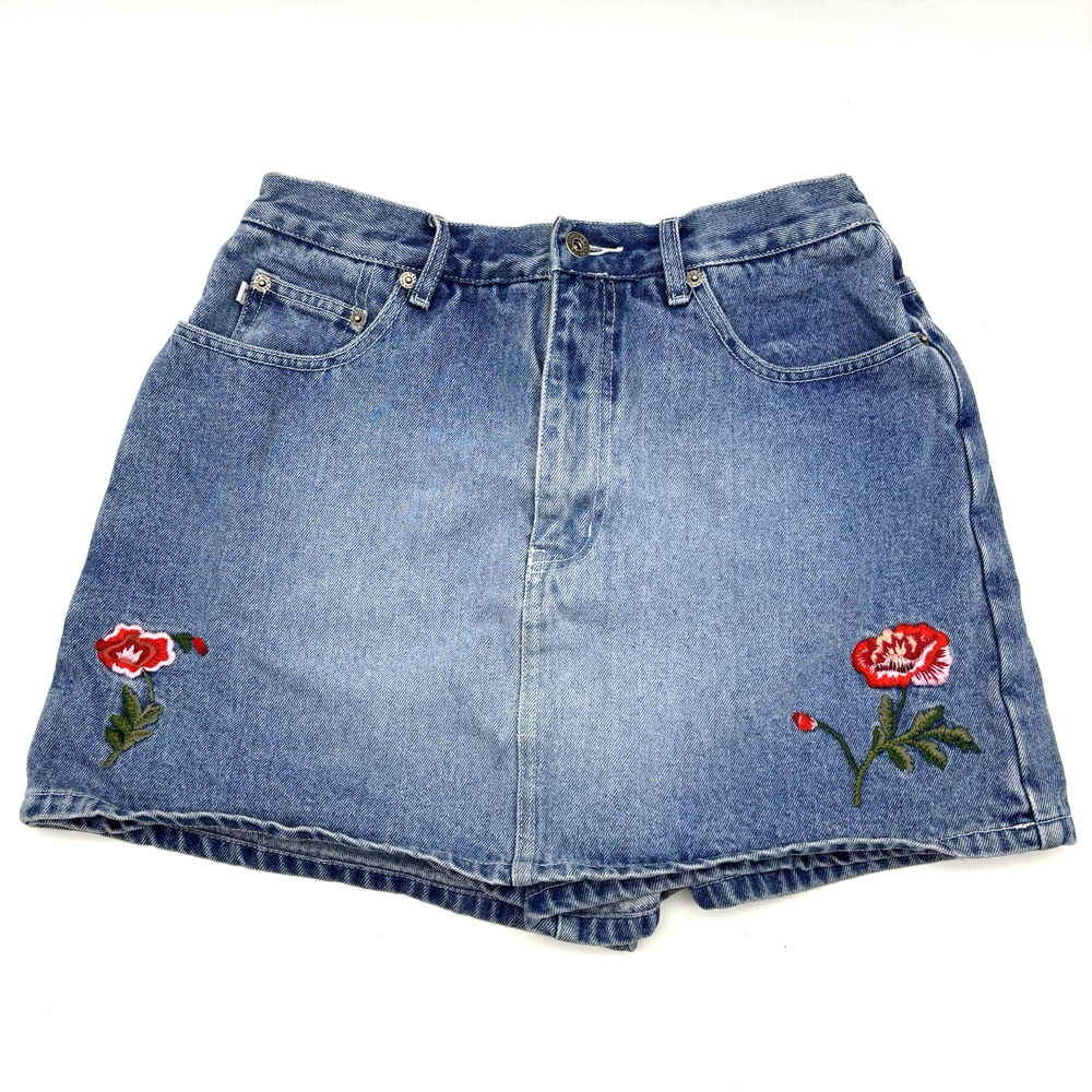 Vintage 90s Route 66 Med Wash High Rise Poppy Flower Denim Skort 11/12 27x3.5"